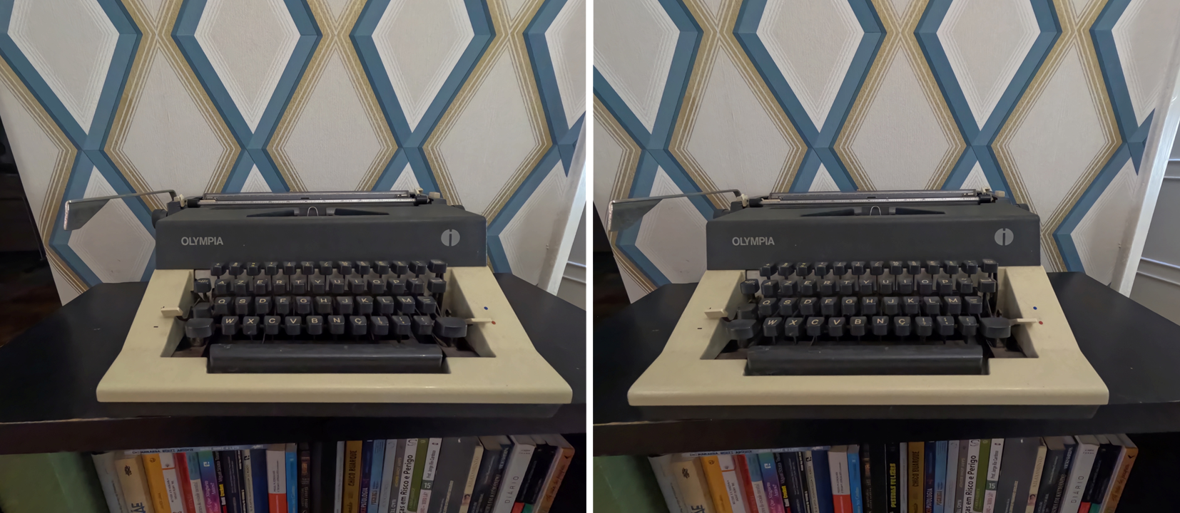 Photographs of a typewriter taken from slightly different perspectives for the construction of a stereoscopic image